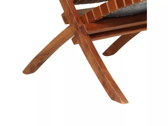 Fauteuil pliable Bandes croisées Marron Cuir véritable