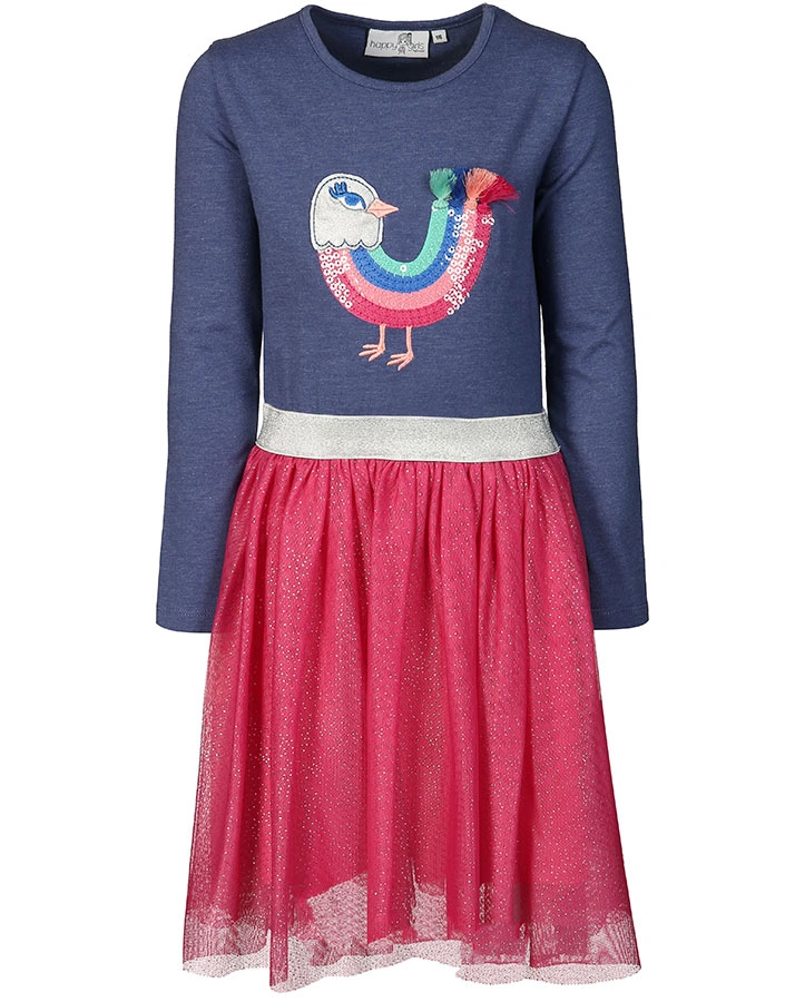 Kleid COLORFUL BIRD mit Tüllrock in blau/pink