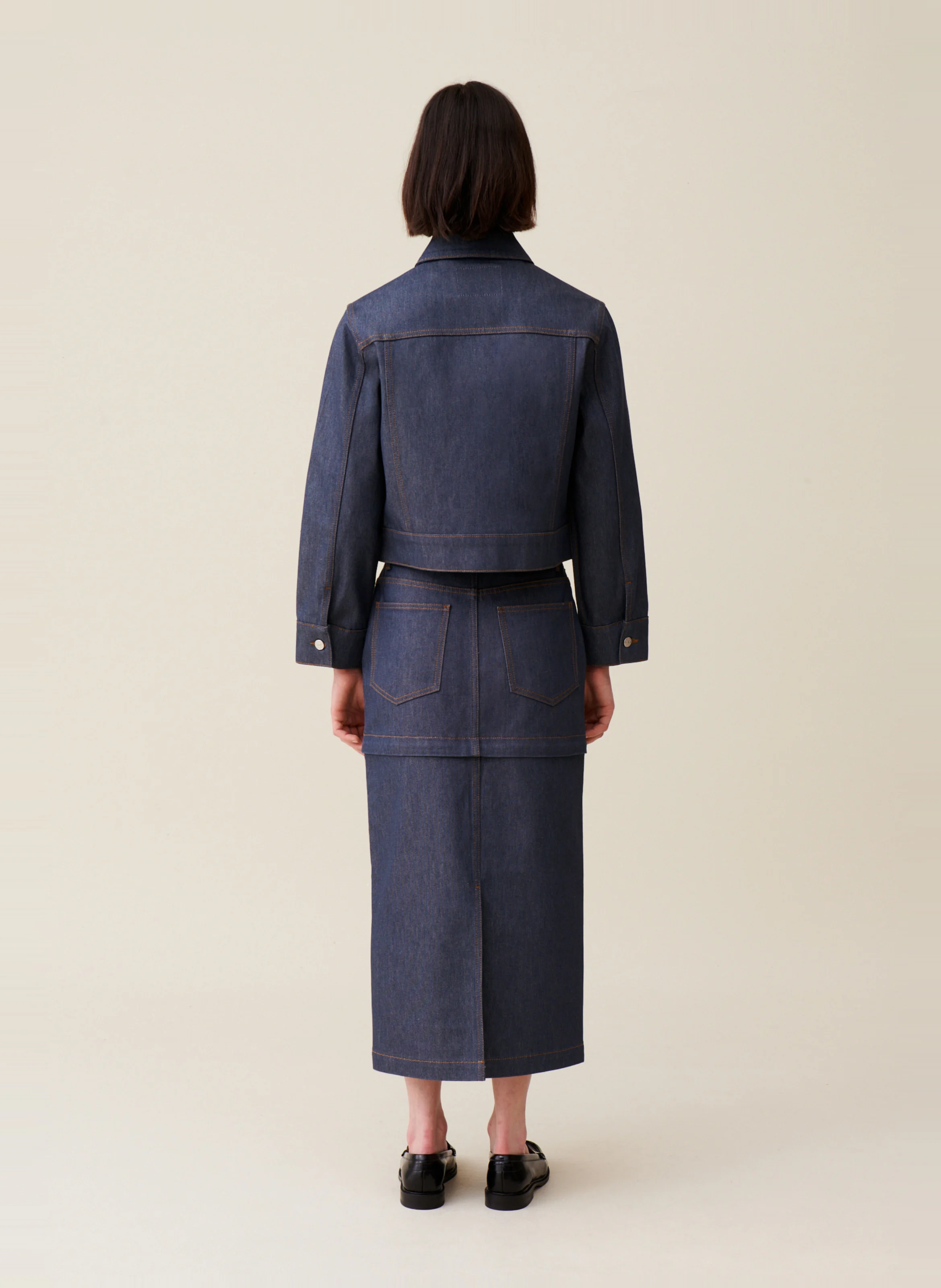 Veste courte denim en coton mélangé | Bleu