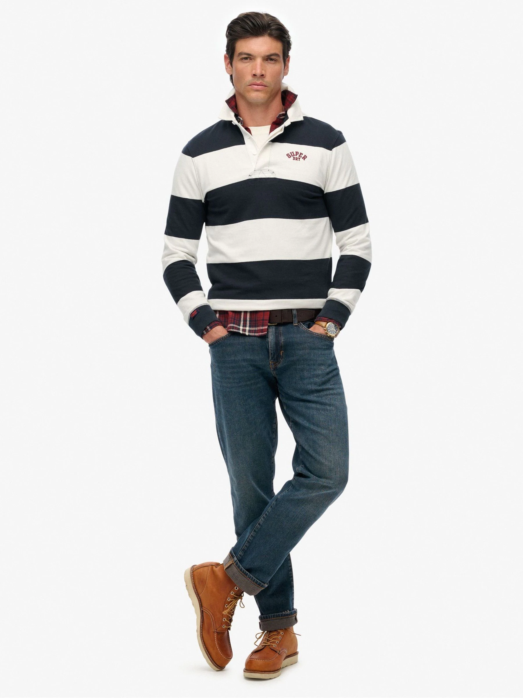 Blauw - Superdry Vintage Athletic Stripe Rugby Top