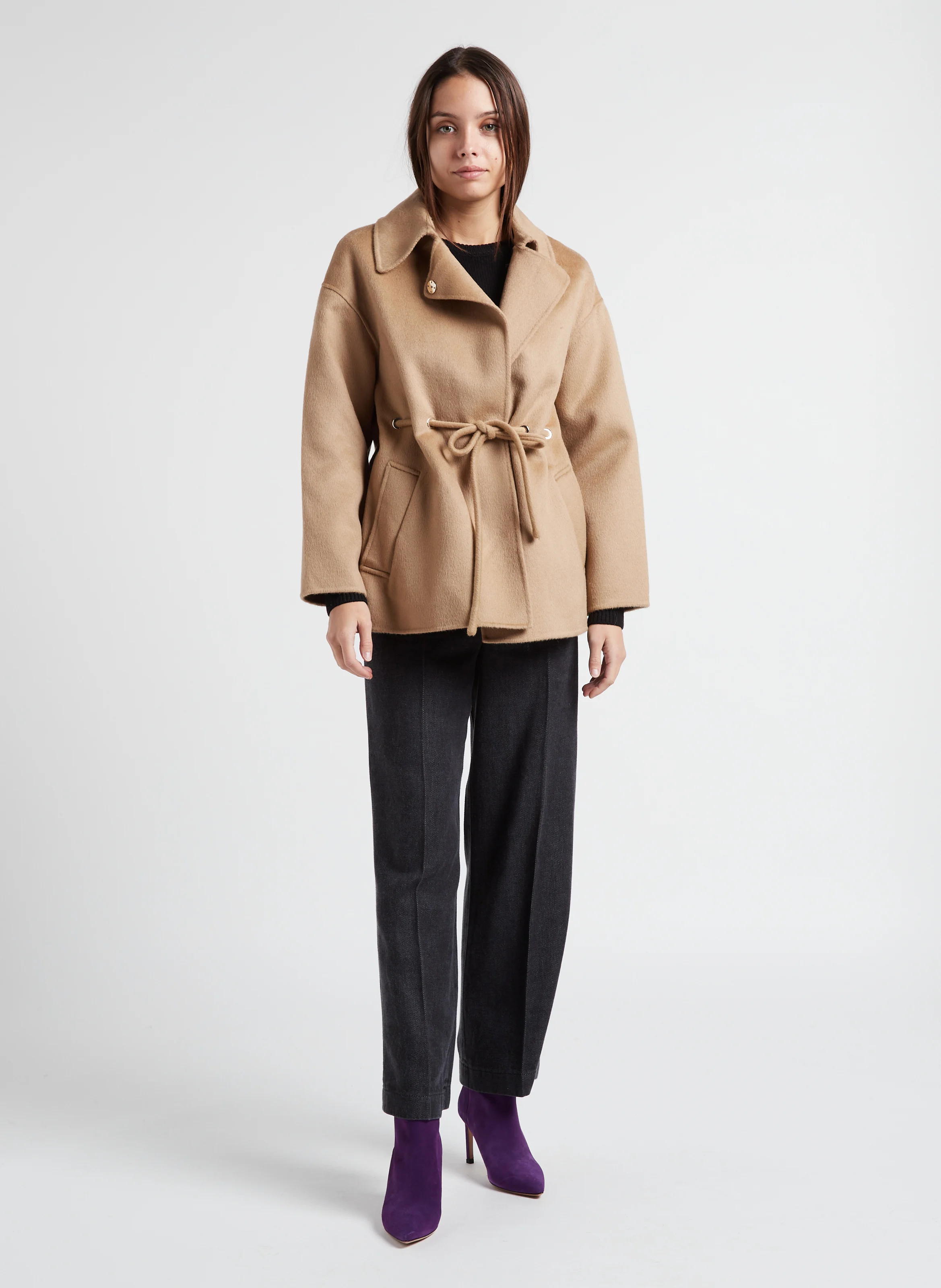 KAM - Manteau ample col classique en laine mélangée | Marron