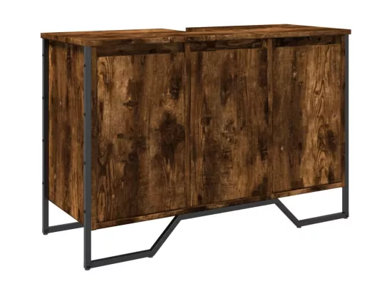 Armoire lavabo de salle de bain chêne fumé 91x35x60 cm