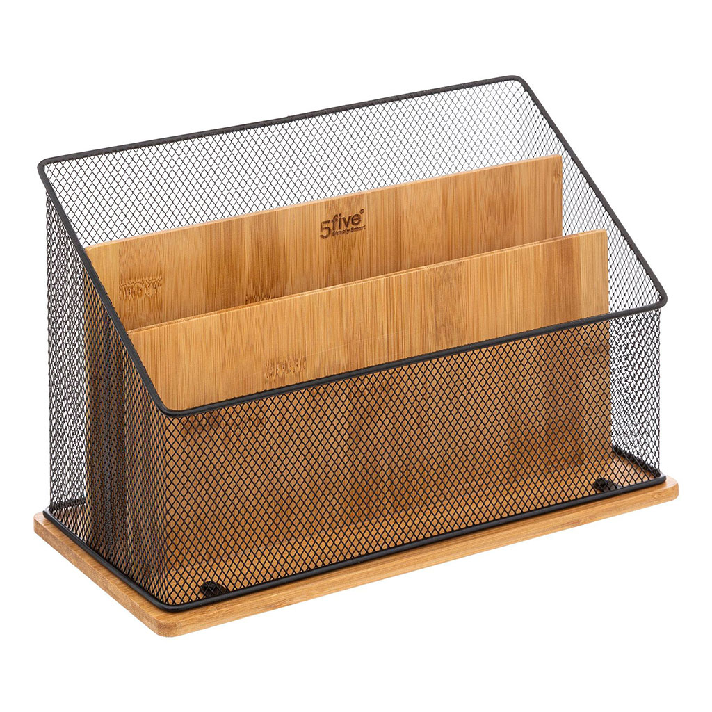 Organiseur de bureau en métal et bambou 29x20x14cm