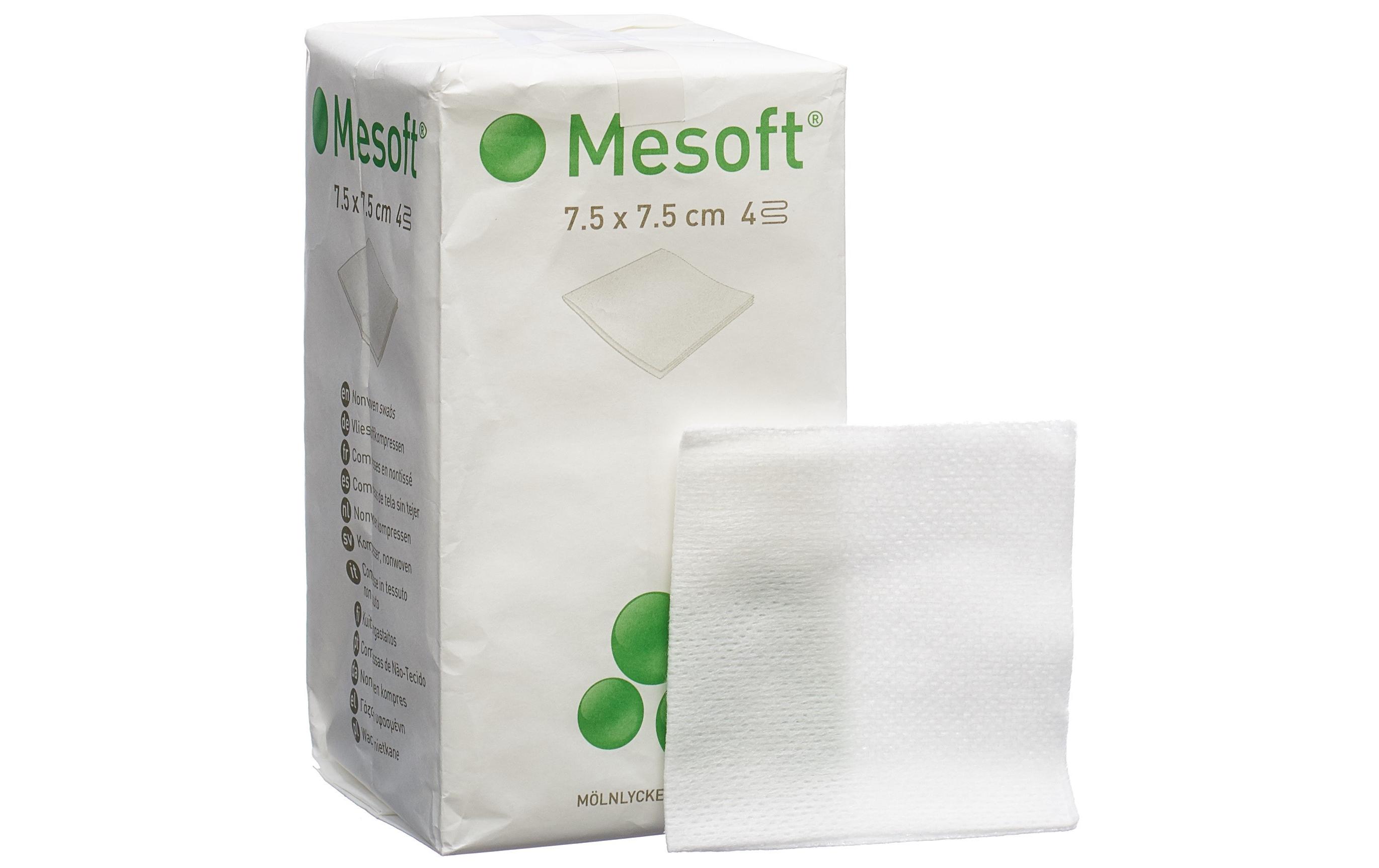 Mesoft Kompressen 7.5 x 7.5 cm unsteril 100 StückVliesstoffkompressen unsteril