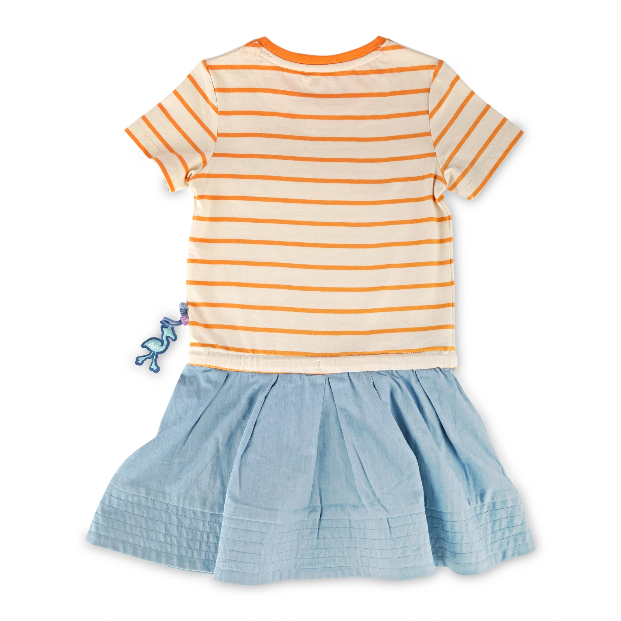 Kurzarmkleid M - SKATING FLAMINGO gestreift in orange