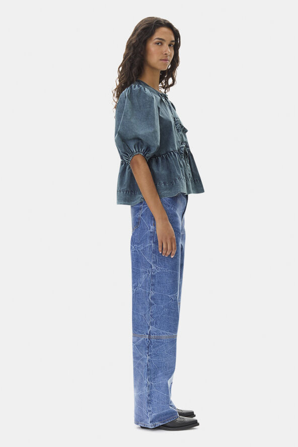 Ganni Cotton Poplin Peplum Blouse Sky captain