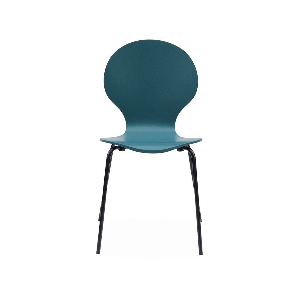 Lot de 4 chaises bleues. Rétro empilables. Bois d'hévéa et contreplaqué. Pieds en acier. Naomi. L 43 x p 48 x h 87cm