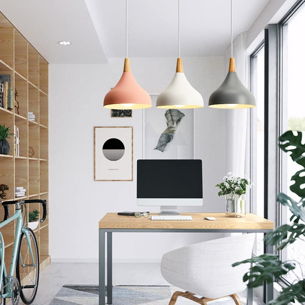 Nordischer Stil Restaurant Einzelkopf Kleine Hängelampe Moderne minimalistische Macaron-Leuchte Kreative Einzelkopf E27 Schraube Pendelleuchte Aluminium Holz Kunst Kücheninsel Lichter für C