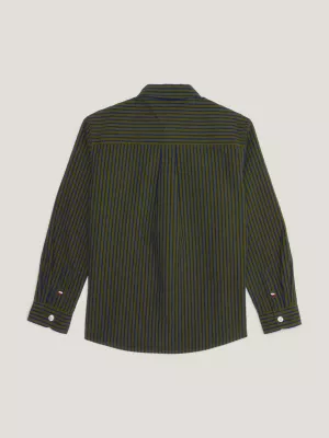 Camisa listrada de algodão seersucker com corte regular