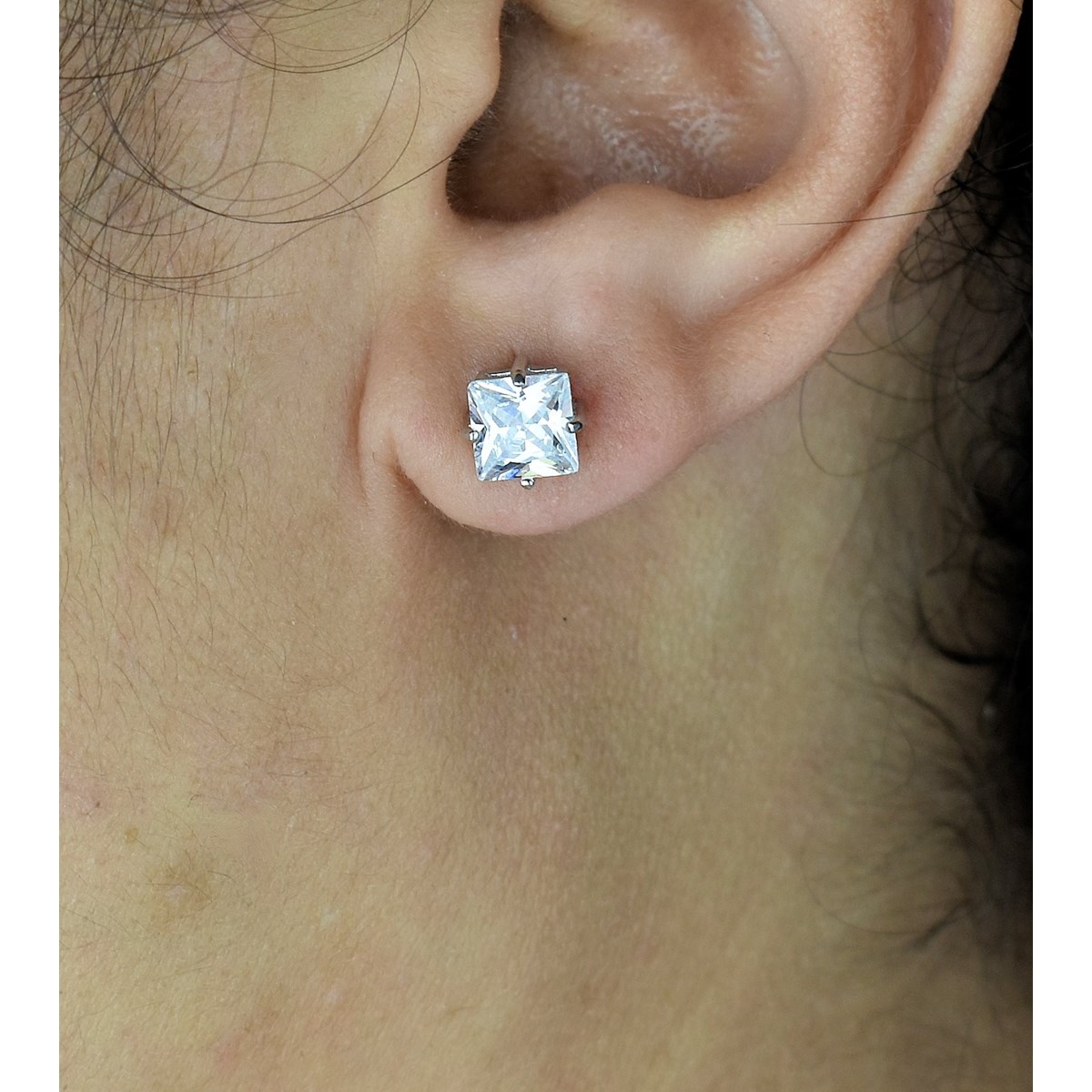 Boucles d'oreilles carré oxyde de zirconium Argent 925 Rhodié