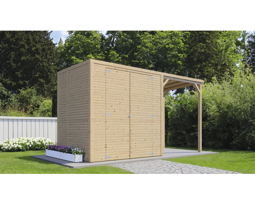 Bertilo Cubico 2 Plus Fineline Rhombus profiel tuinhuis, 373 x 170 cm, naturel