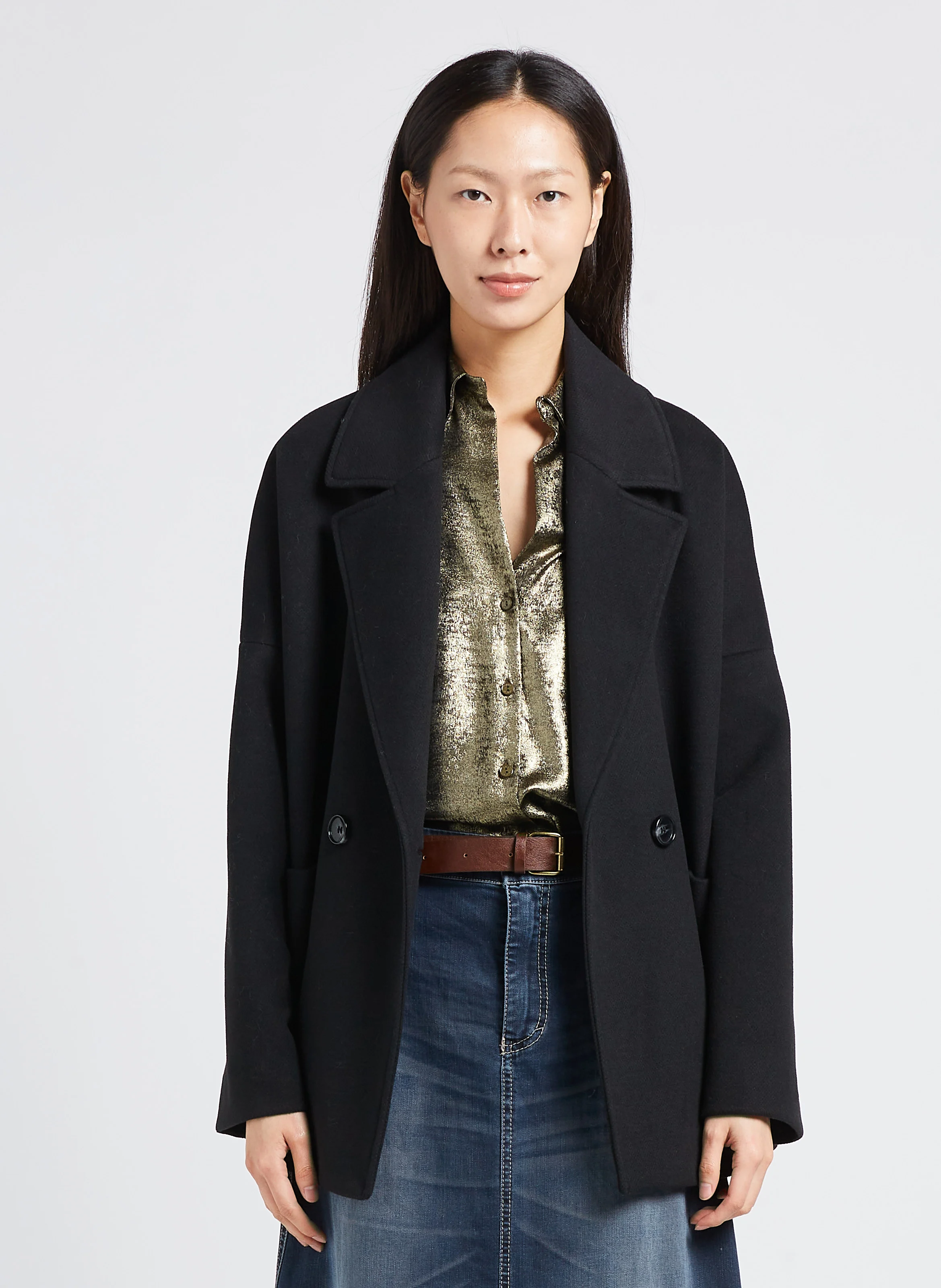 Manteau col tailleur | Noir