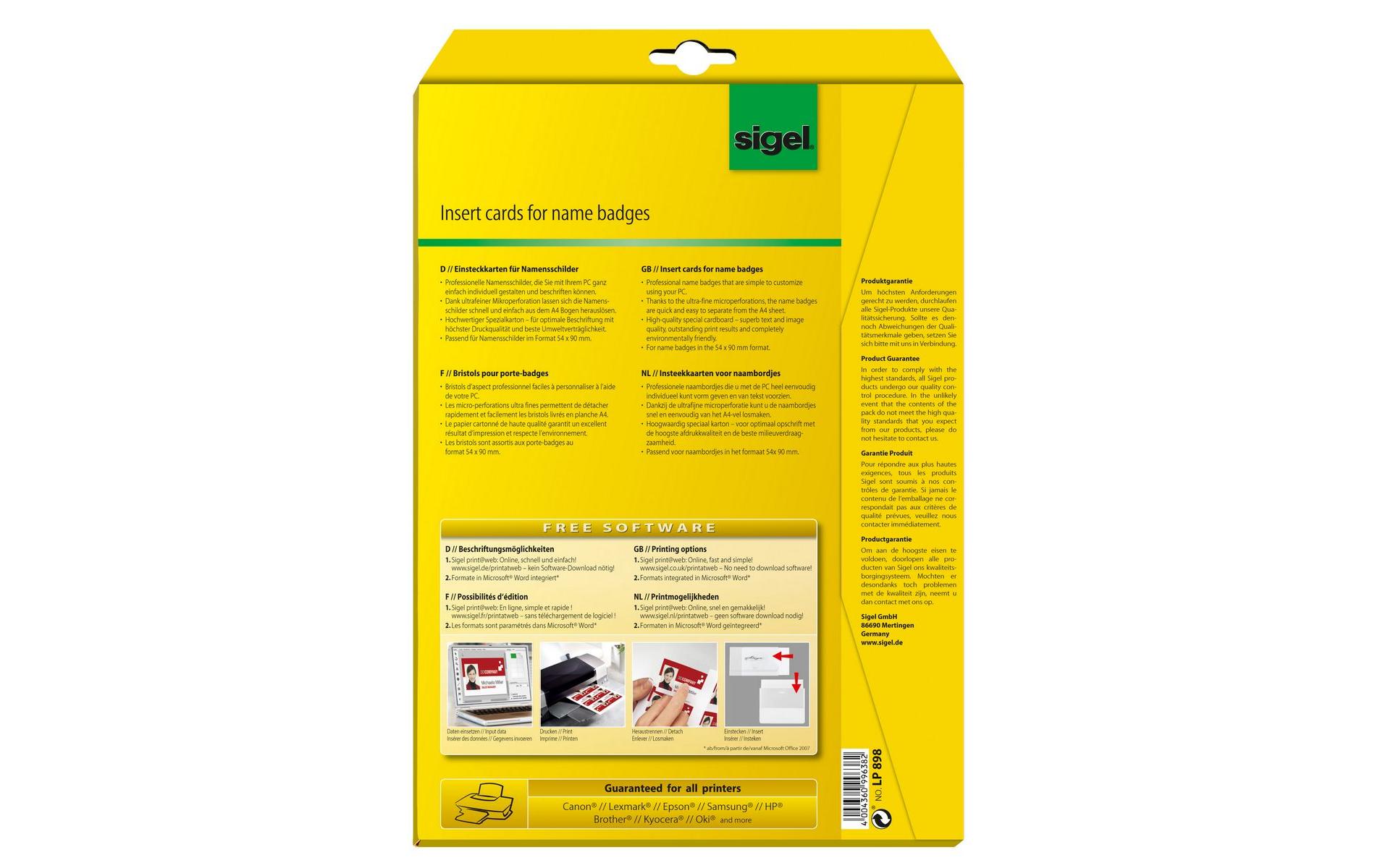 Namensschild 5.4 x 9 cm, 10 Blatt, 185 g, WeissPC-Einsteckkarten zum Bedrucken