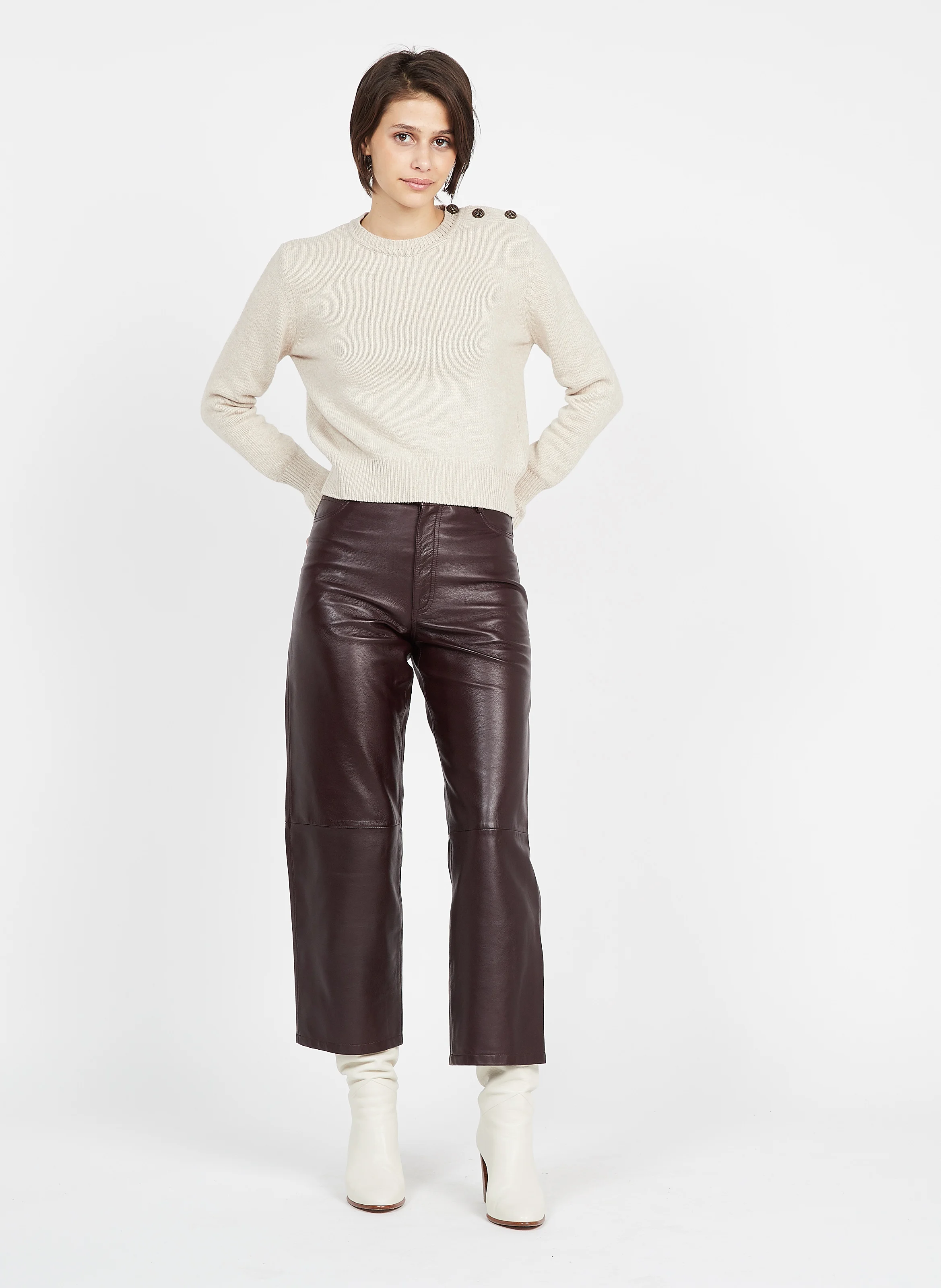 ARISTIDE - Pull col rond en laine mélangée| Beige