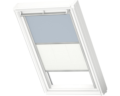 VELUX Advantage Set: Verduisterend rolgordijn, effen hemelsblauw, en plisségordijn, wit, handmatig, aluminium frame, DFD C02 4576S