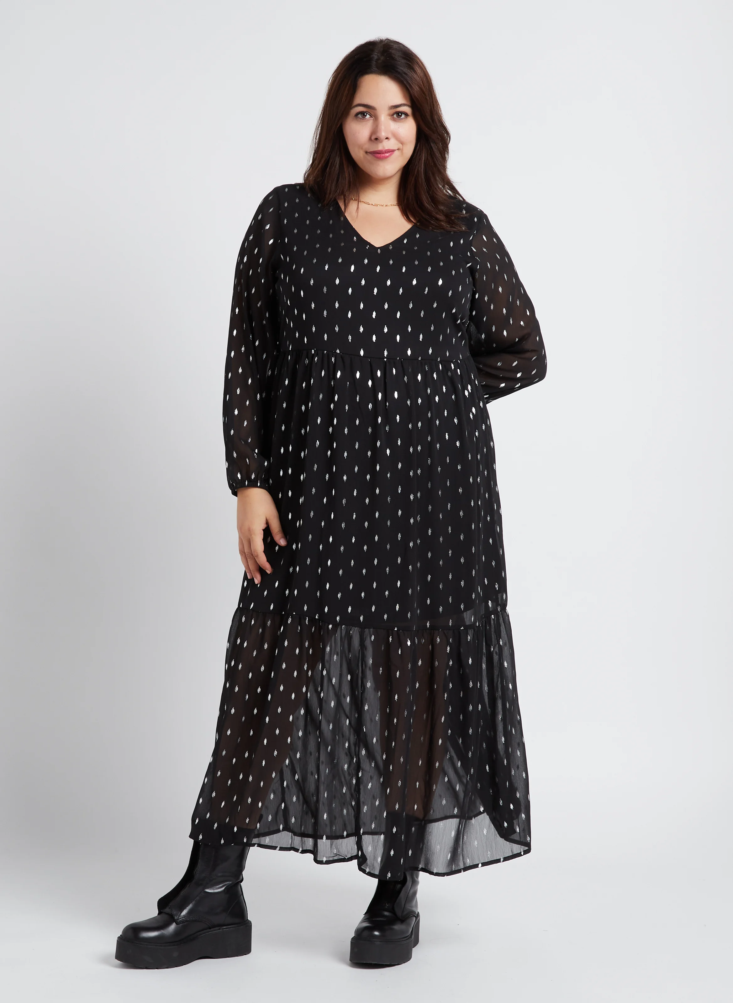 MINJA - Robe longue ample col V | Noir