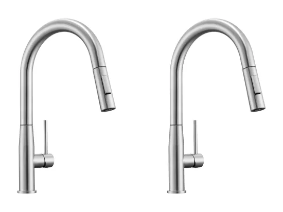 2PCS AURALUM MAX Robinet de Cuisine,Mitigeur Évier Inox avec Douchette Extractible,2 Modes Jets Eau Froide/Chaude Rotatif 360°,Bec en Forme U,Brossé