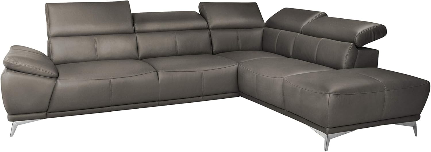 Mivano Ecksofa Felipe in Echtleder / Moderne Eckcouch mit verstellbaren Kopfstützen / 292 x 73 x 233 / Leder Fango (grau)