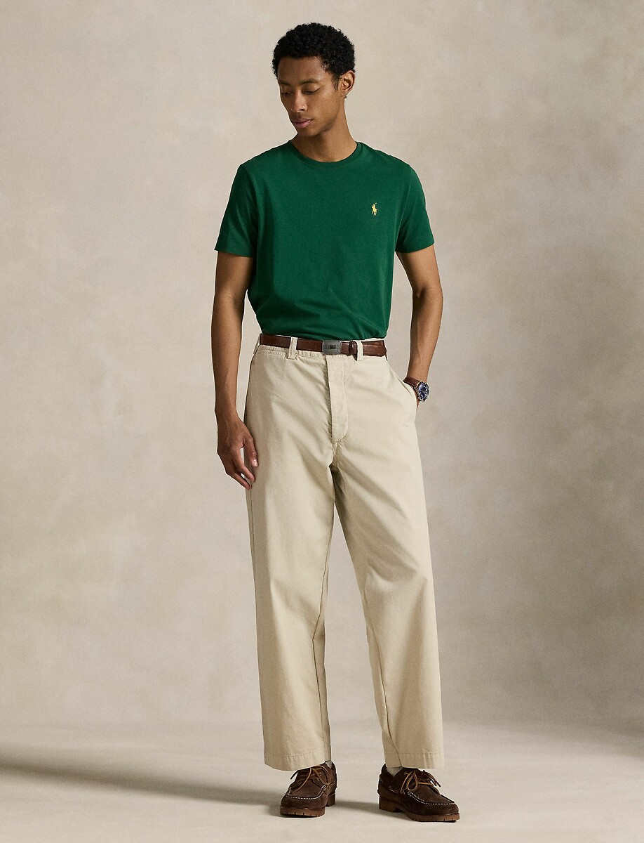 POLO RALPH LAUREN<br>Camiseta com gola redonda, malha, modelagem Slim Fit personalizada