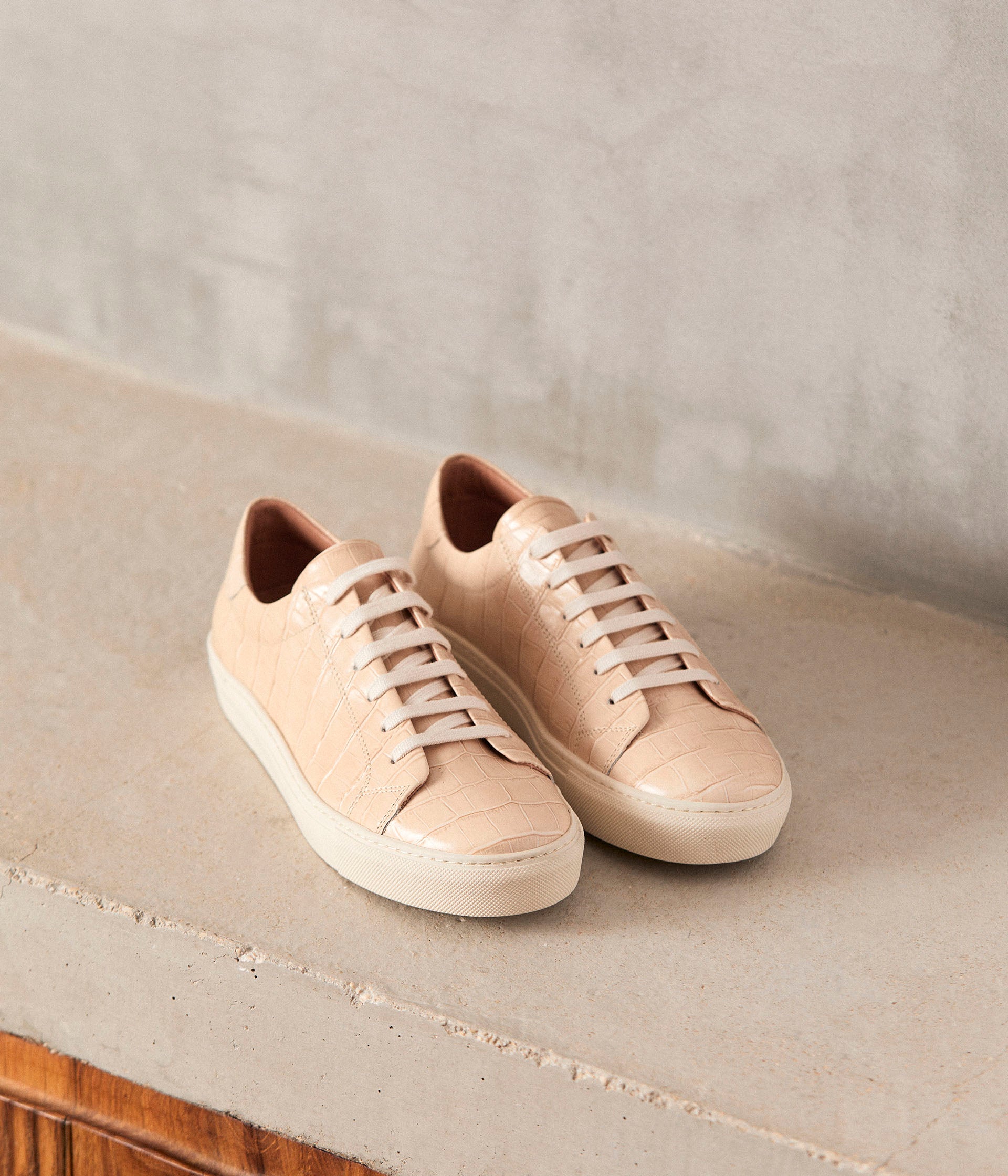Baskets cuir nude Lucette