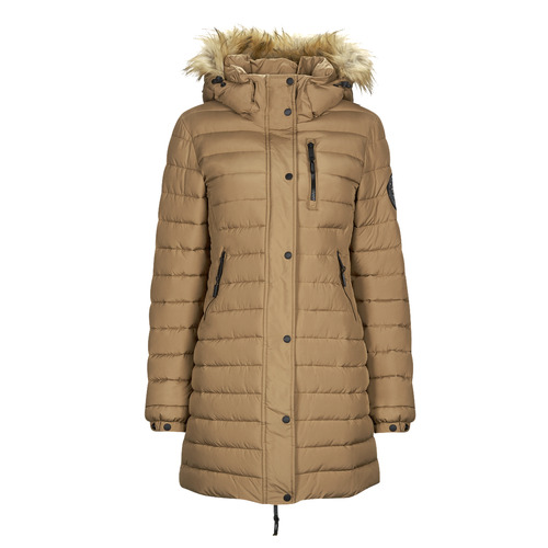 Superdry - FUJI HOODED MID LENGTH PUFFER - Marron