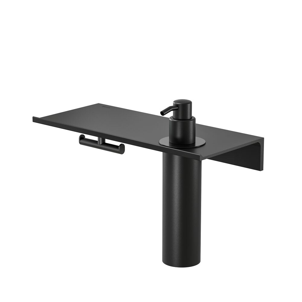 Geesa Leev planchet 28cm met handdoekhaak en zeepdispenser 200 ml zwart