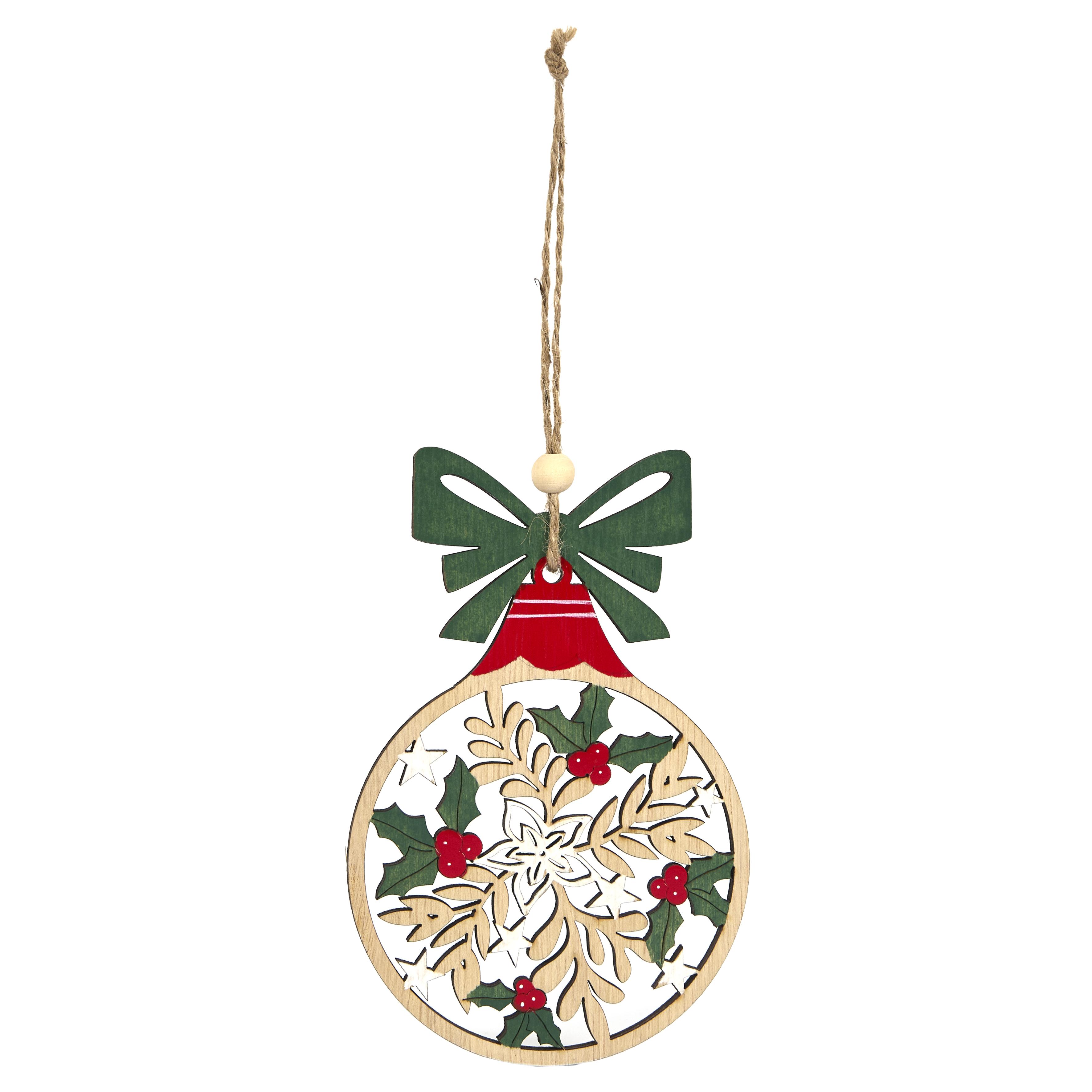 SUSPENSION BOIS AJOURE HOUX ROUGE VERT D.9CM