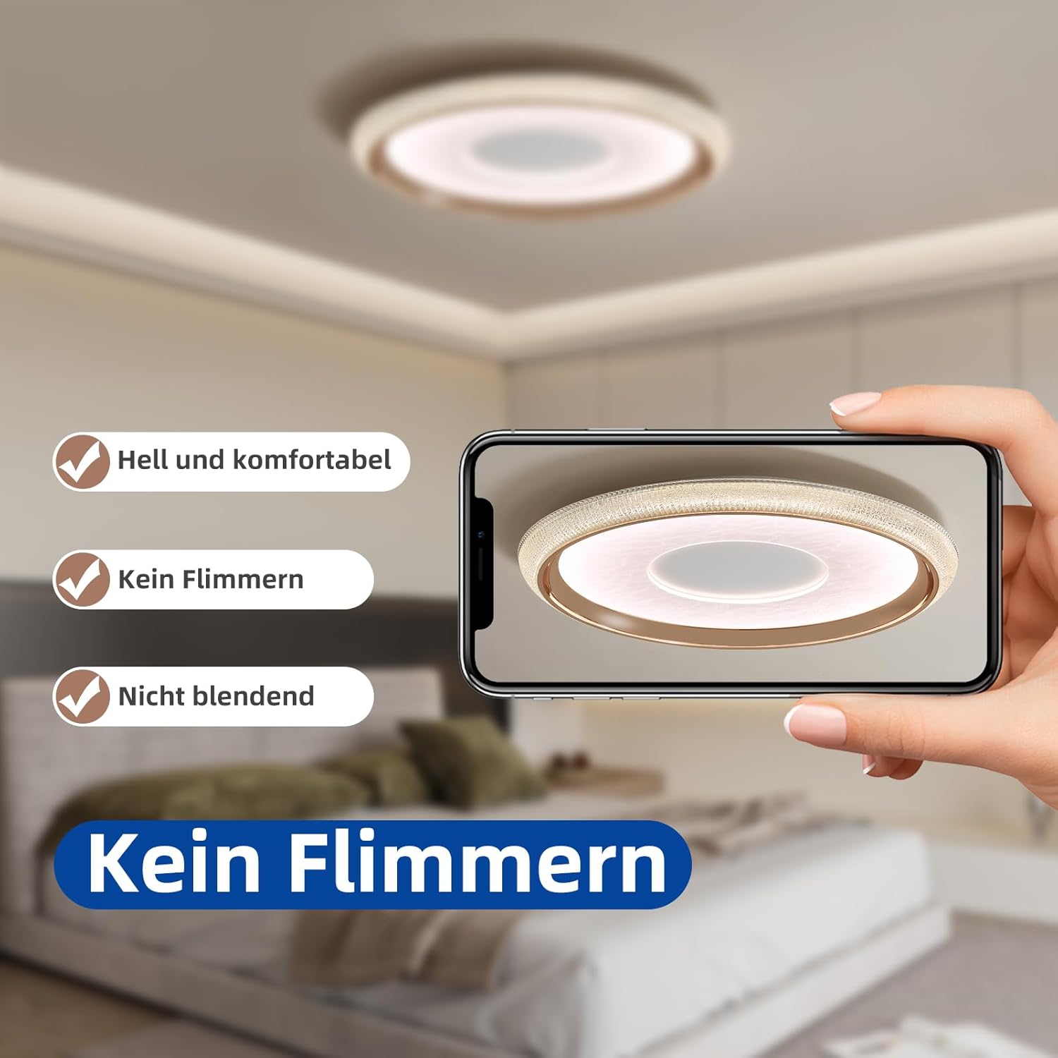 50cm Runde LED Deckenleuchte Flach Dimmbar – Mehrfachmodi 3000K-6000K, 60W Unterputz-Deckenlampe – Moderne Wohnzimmerleuchte für Flur, Esszimmer, Schlafzimmer, Bad, Arbeitszimmer