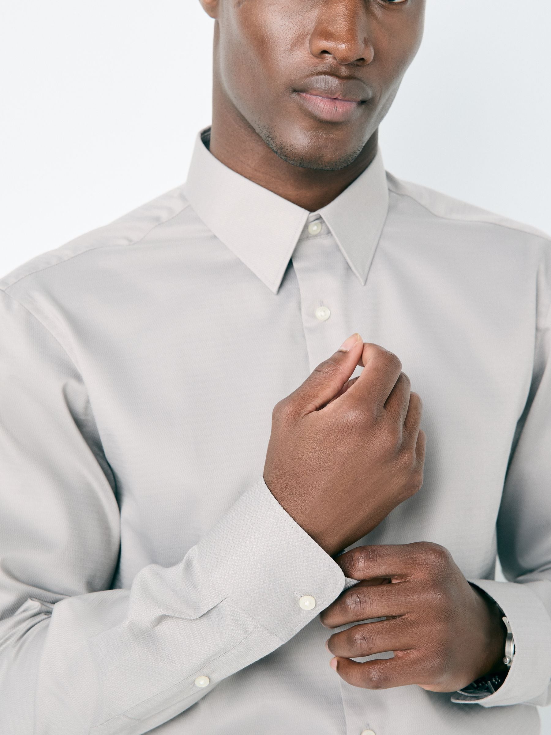 Naturel bruin - Normale Pasvorm - Onderhoudsvriendelijk, getextureerd, slim fit overhemd met enkele manchet