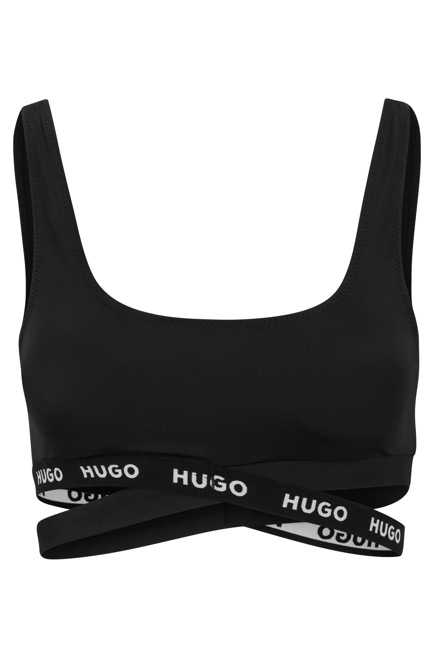Top de biquíni esportivo vermelho HUGO com fita da marca e detalhes vazados.