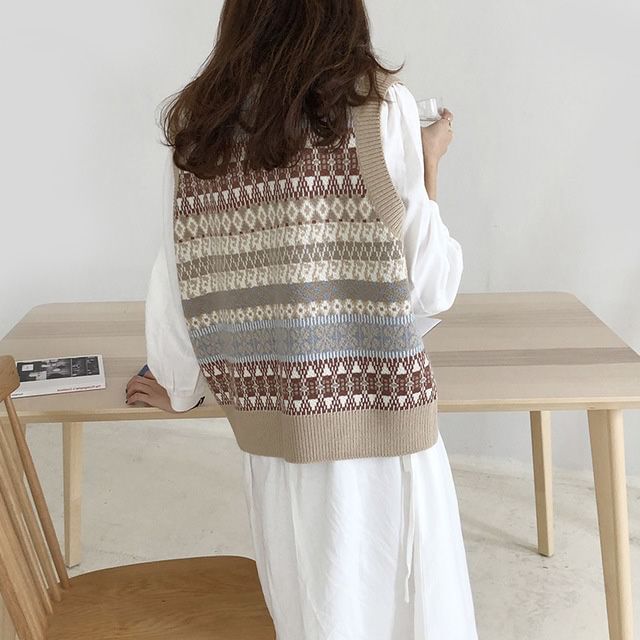 Astromeria - V-hals vest met patroon