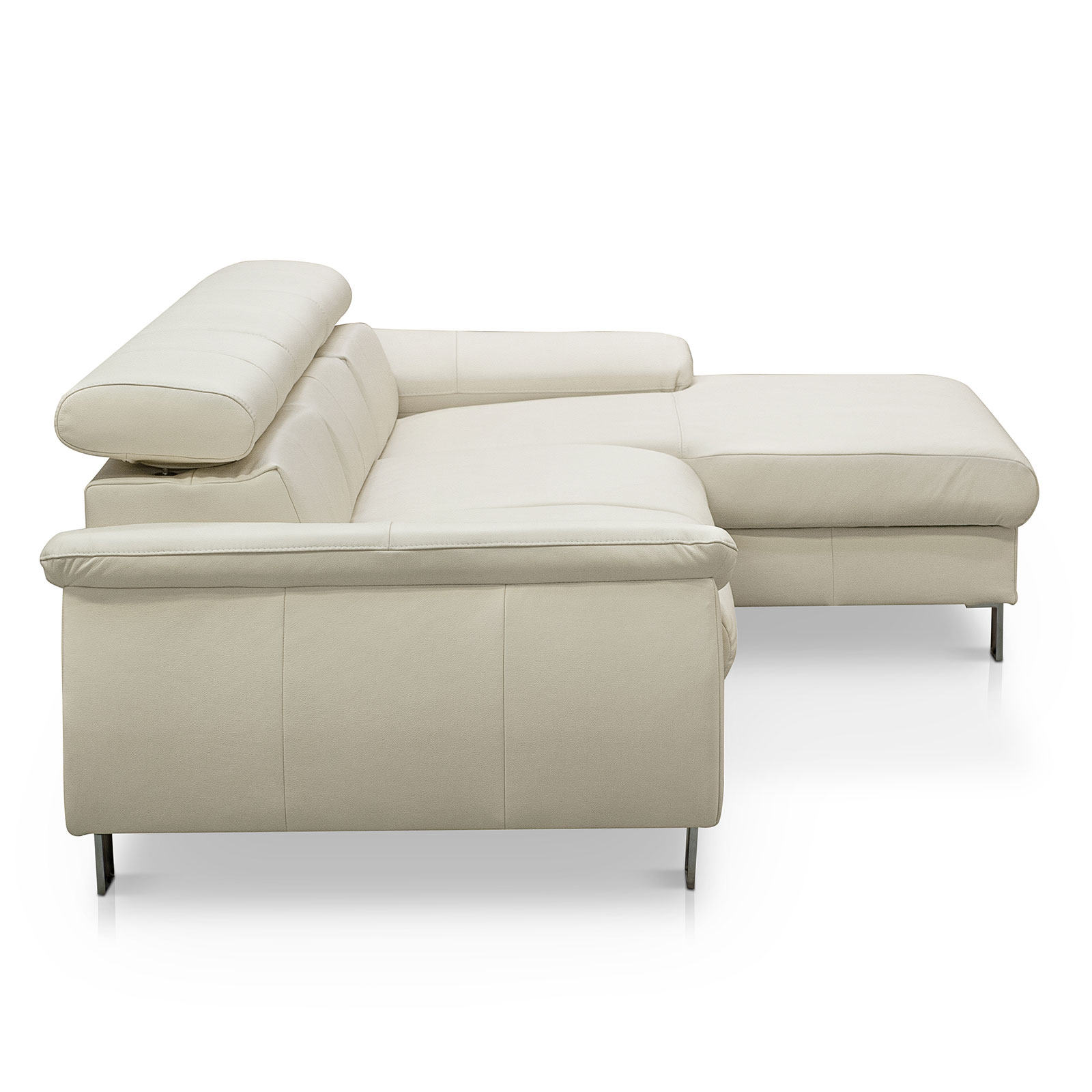 Ledersofa - bianco - Kopfteilverstellung - Recamiere rechts