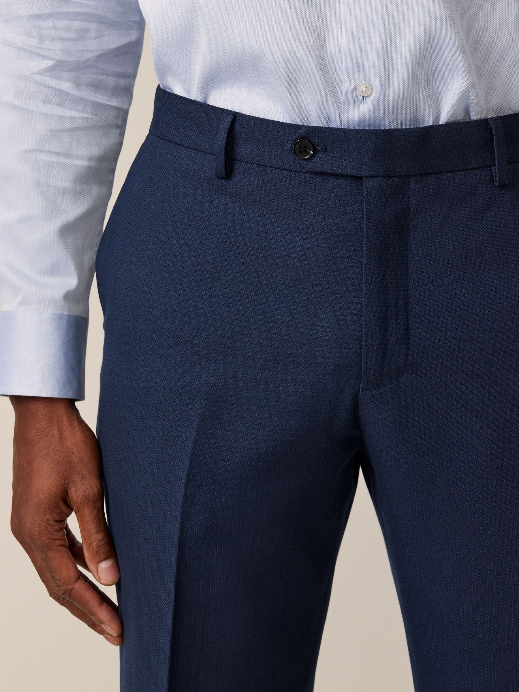 Helderblauw - Slim Fit - Kostuum met textuur: broek