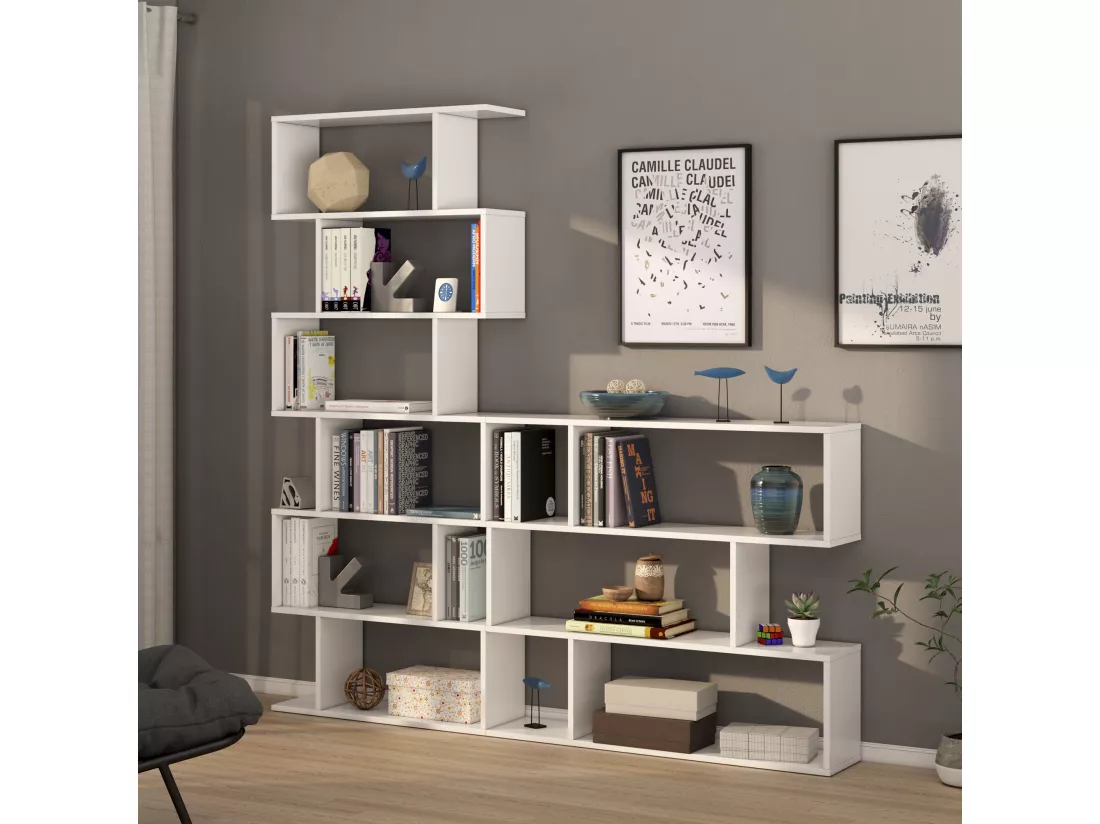 Étagère Bibliothèque Bolonia Couleur Blanche 12 emplacements, pour Salle à Manger ou Bureau