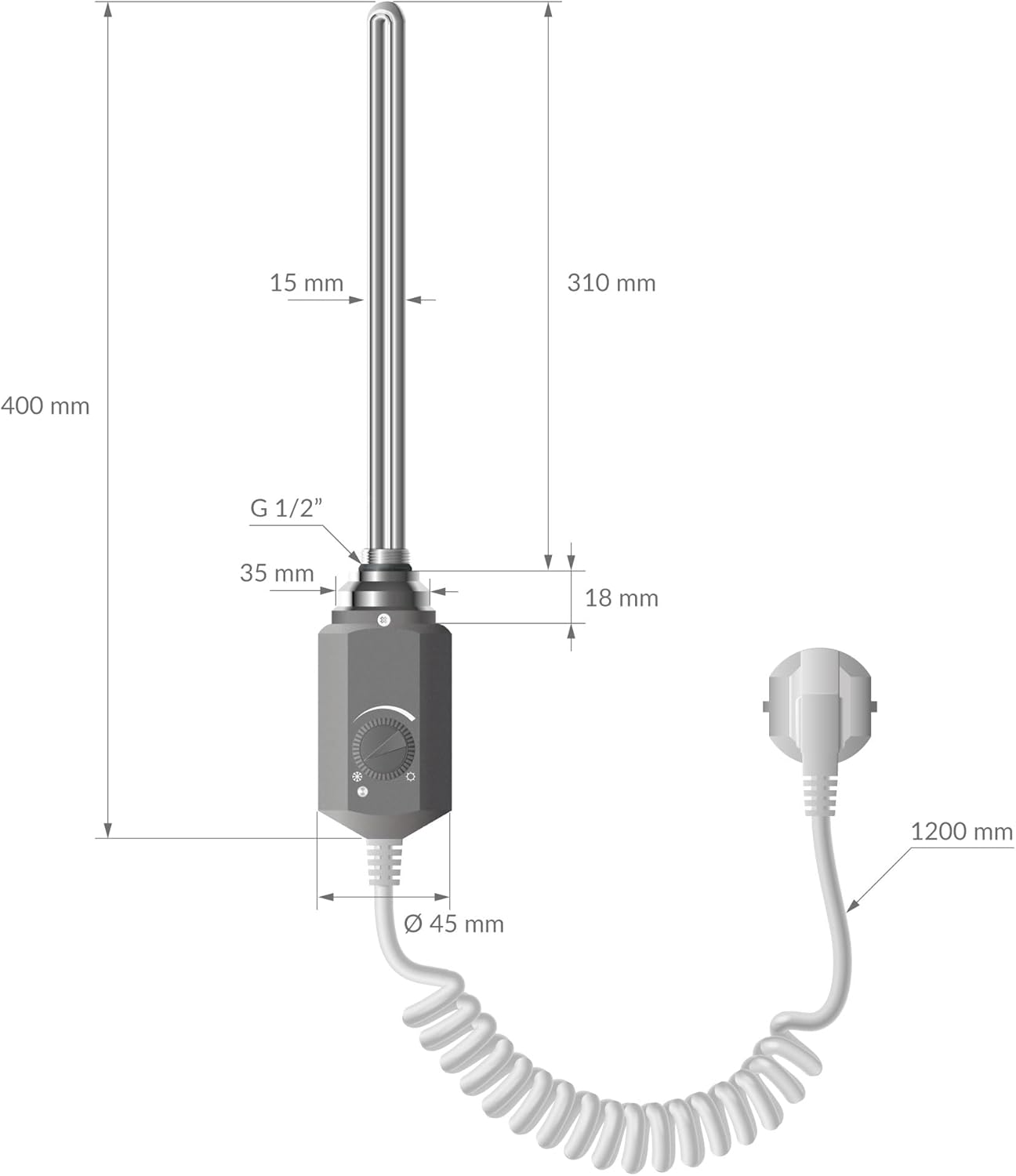 ECD Germany Badheizkörper Elektrisch 300 x 800 mm Anthrazit gerade mit Seitenanschluss inkl. Heizstab 600W ECO Chrom - Heizkörper Heizung Handtuchwärmer Handtuchtrockner Handtuchheizkörper