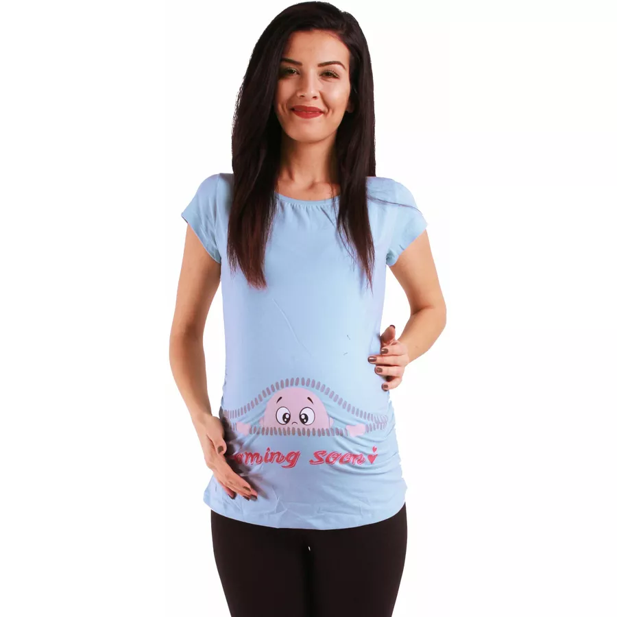 M.M.C. Umstandsshirt Coming Soon mit Motiv Babyblau