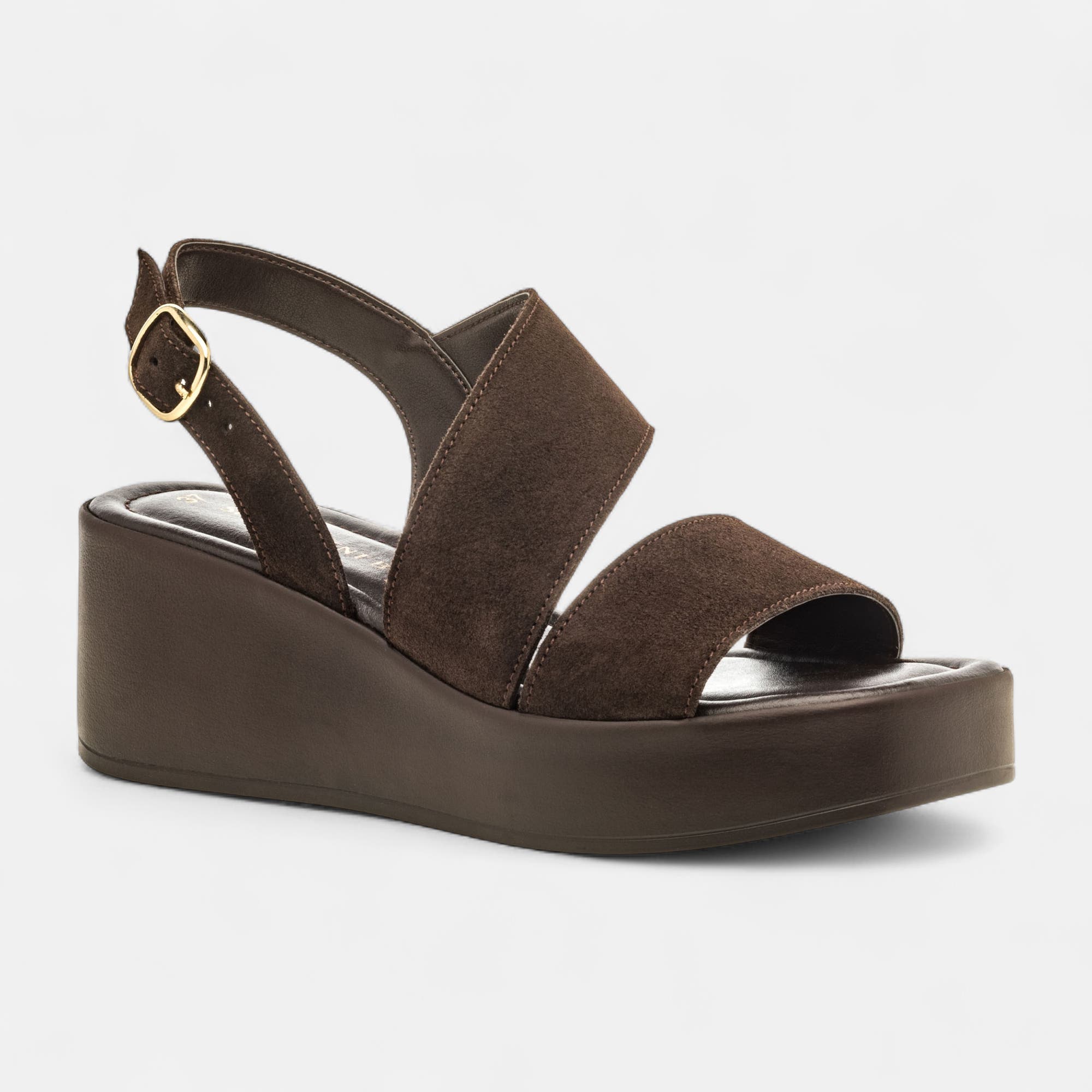 Nu-pieds à talon compensé Femme en cuir marron