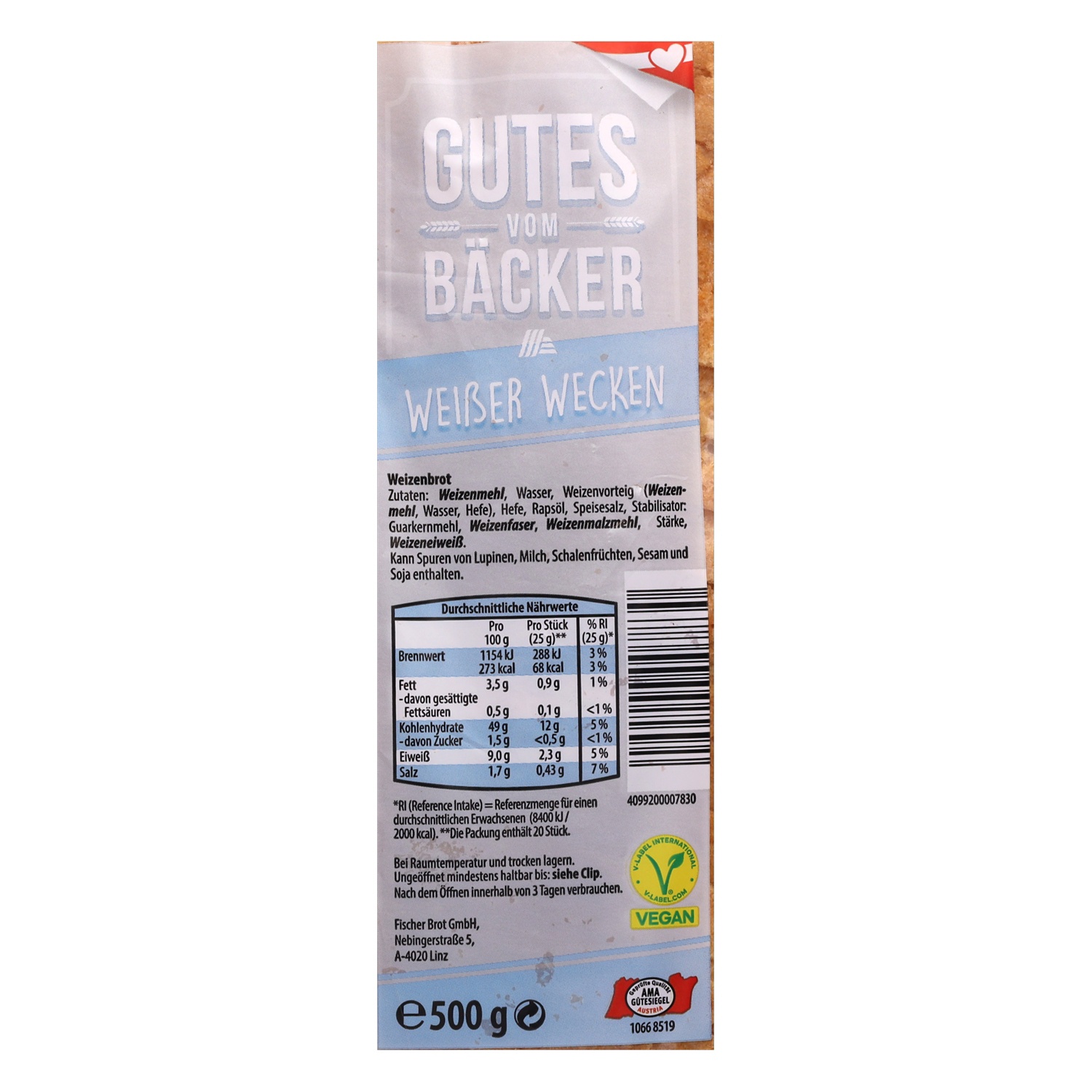 GUTES VOM BÄCKER Weißer Wecken geschnitten 500g