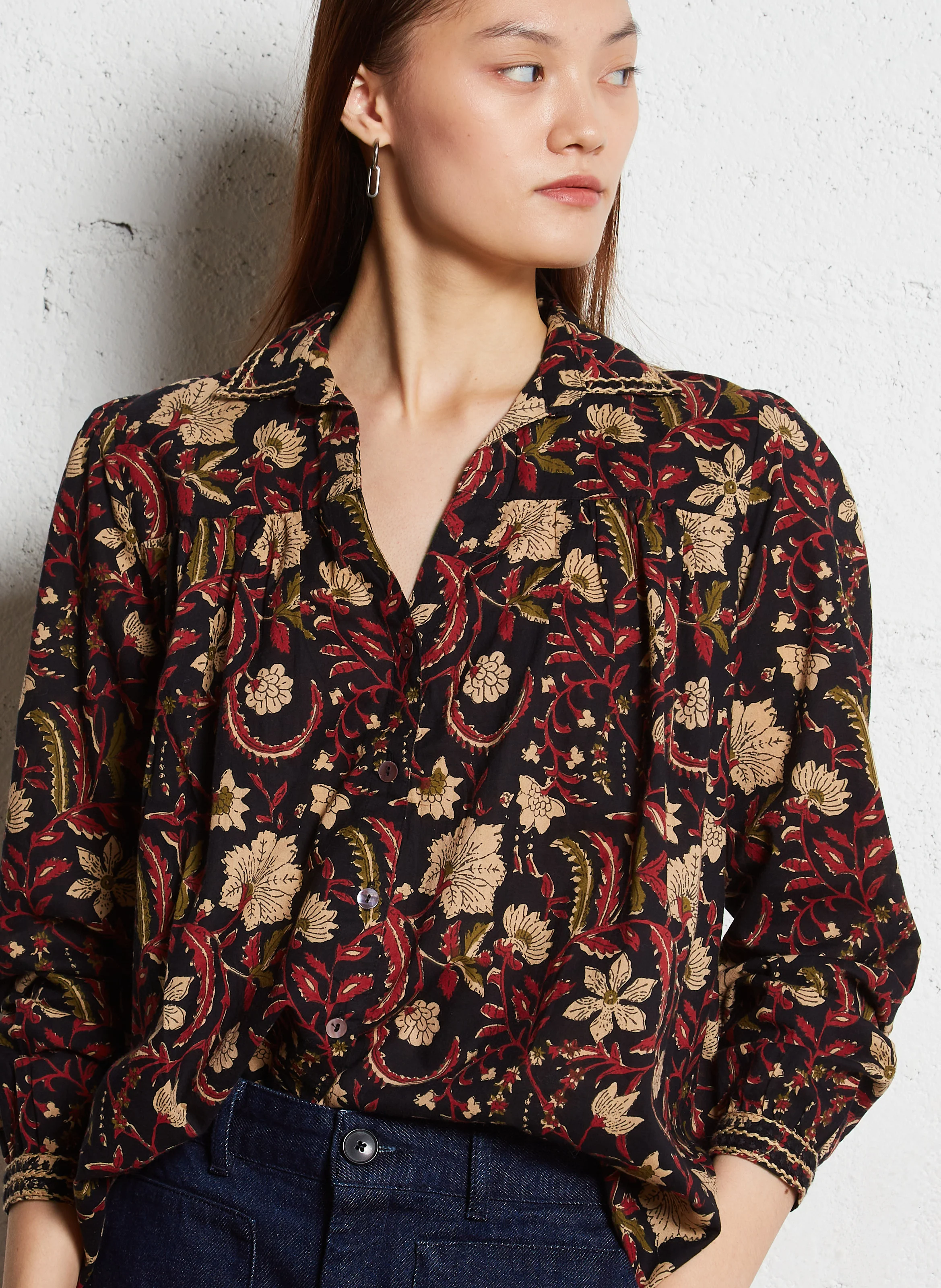 MIA - Blouse col chemise imprimée en coton | Multicolore