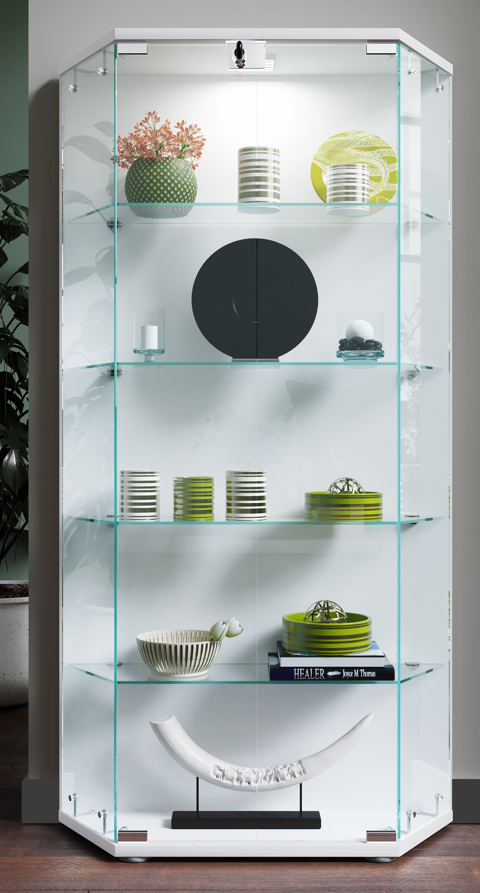 VCM Holz Glas Vitrine Sammelvitrine Glasvitrine Schaukasten Standvitrine Cenila L