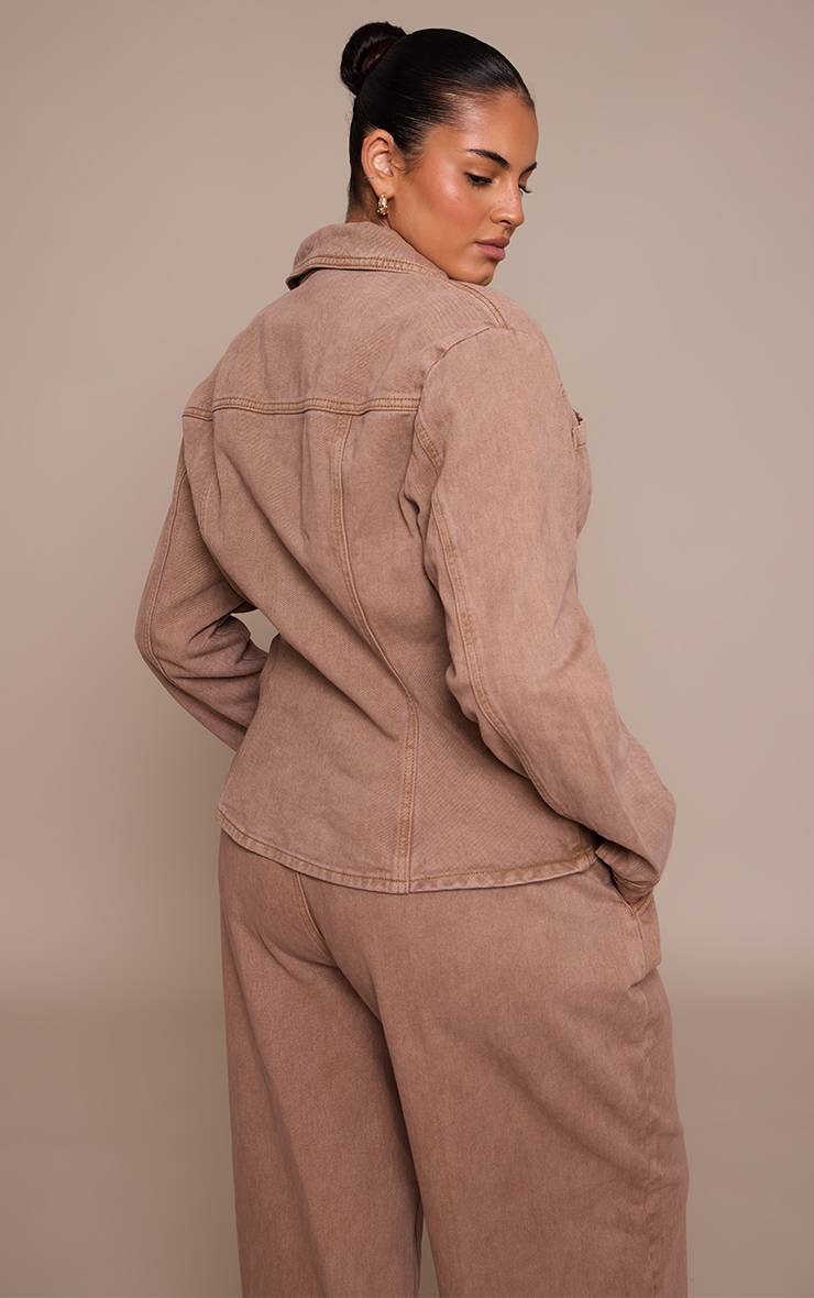 Taupe Chemise En Denim Ajustée Grande Taille