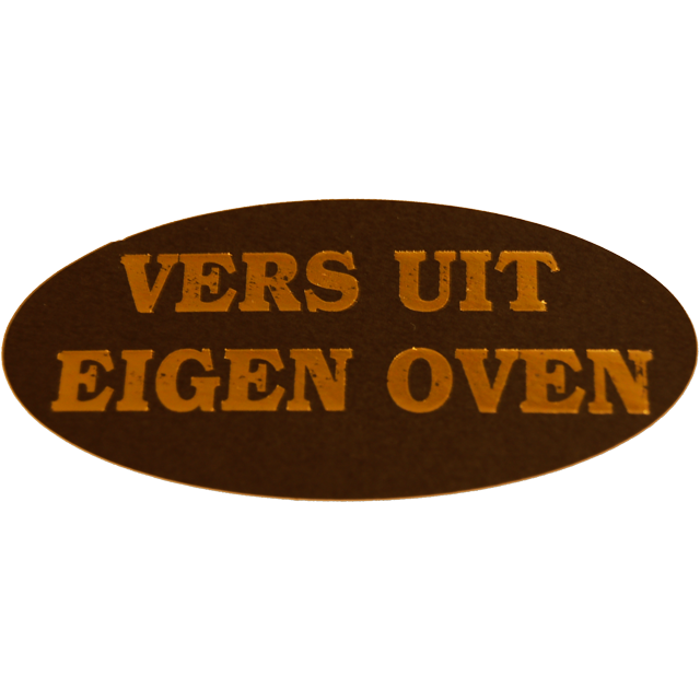Etiket, Reclame-etiket, papier, Vers uit eigen oven, permanent, 60x30mm, zwart/goud
