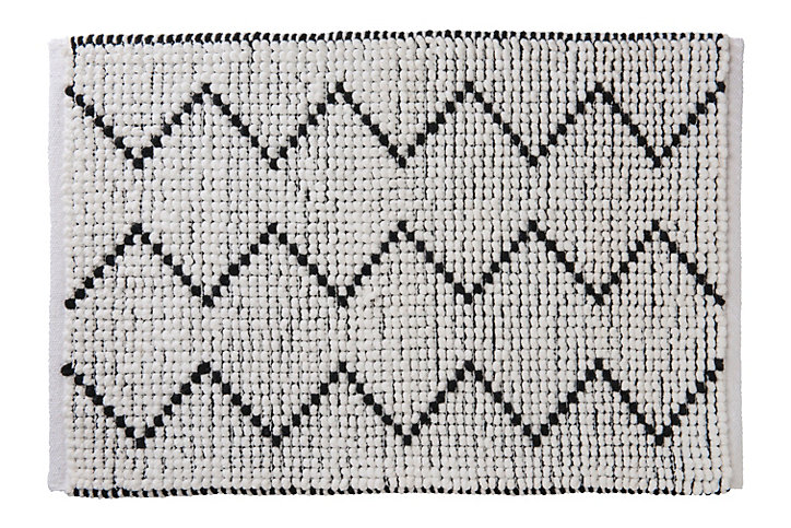 Tapis de bain noir et blanc en polycoton Zigzag