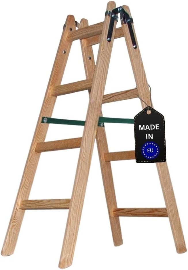 PROREGAL Houten Trapladder Economy Plus, Tweezijdige Toegang, 2 x 4 Sporten, Werkhoogte 2,70 m, Draagvermogen 150 kg