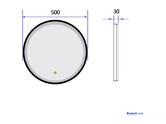 EMKE Miroir lumineux salle de bain rond diamètre 50cm cadre noir, Sangle réglable, Miroir LED, Interrupteur Tactile, Lumière Froide