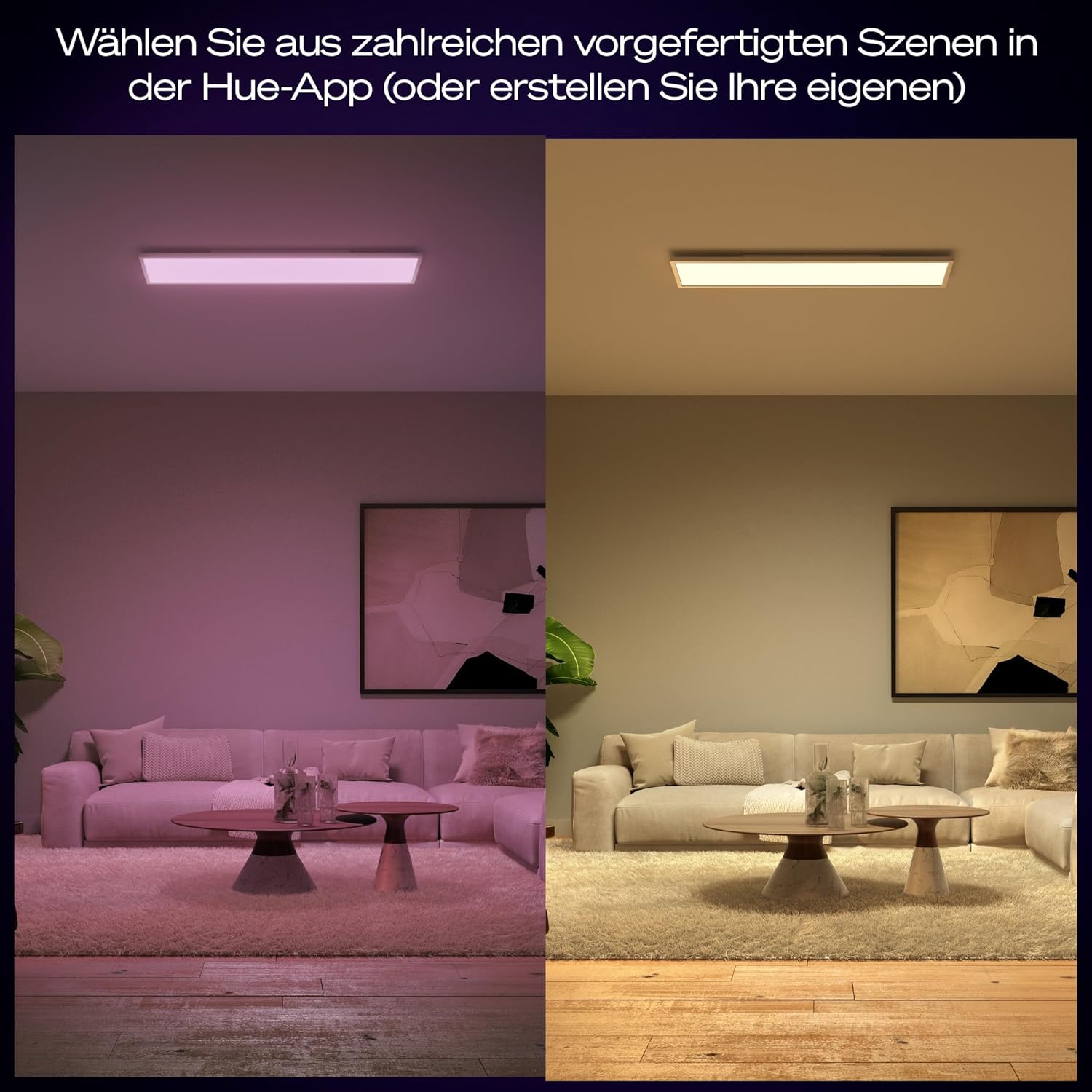 Philips Hue Surimu White & Color Ambiance Panel Deckenlampe 120x30cm, dimmbare Deckenleuchte für das Hue Lichtsystem mit 16 Mio. Farben, steuerbar via App, kompatibel mit Amazon Alexa (Echo, Echo Dot)