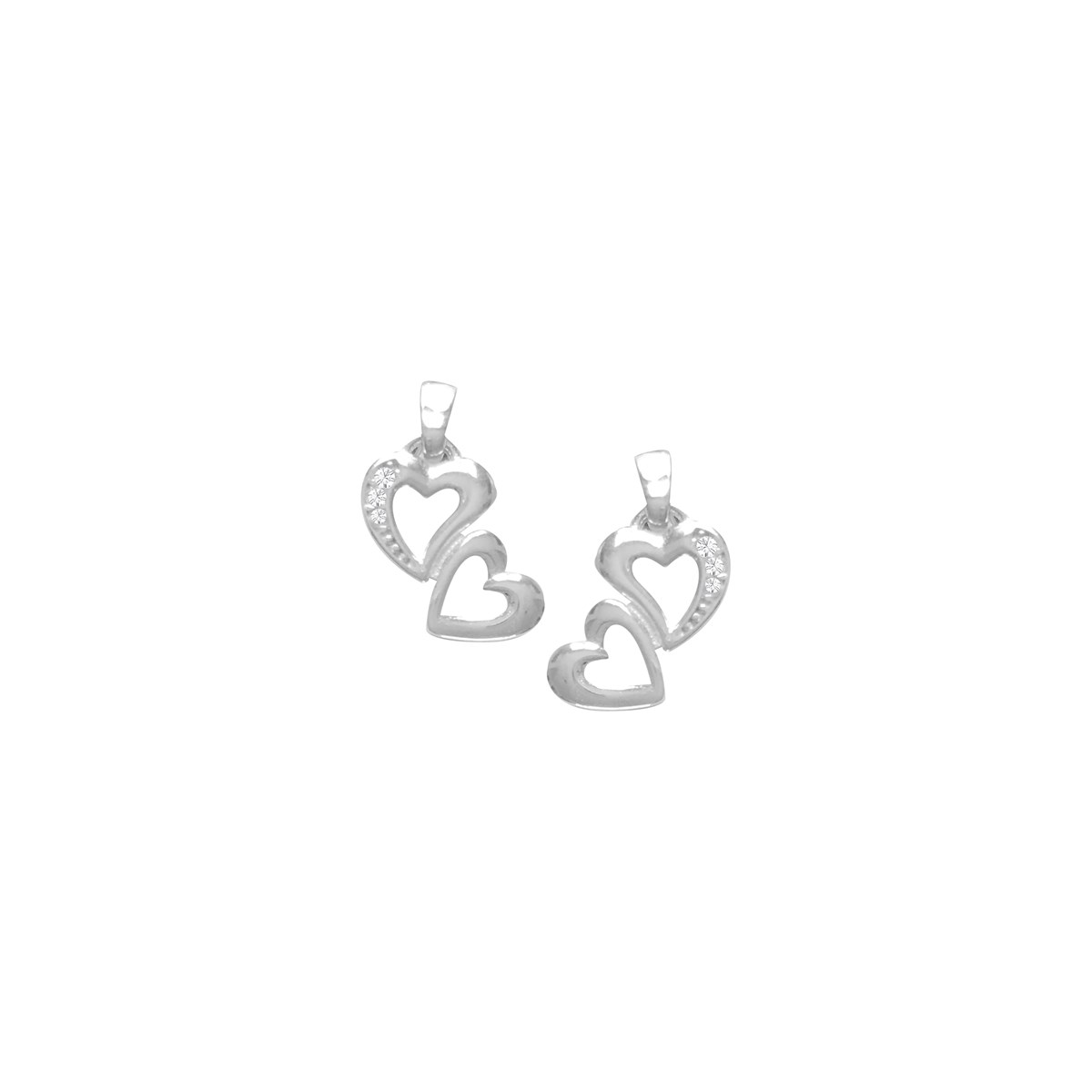 Boucles d'oreilles coeurs en argent 925 rhodié et oxydes de zirconium