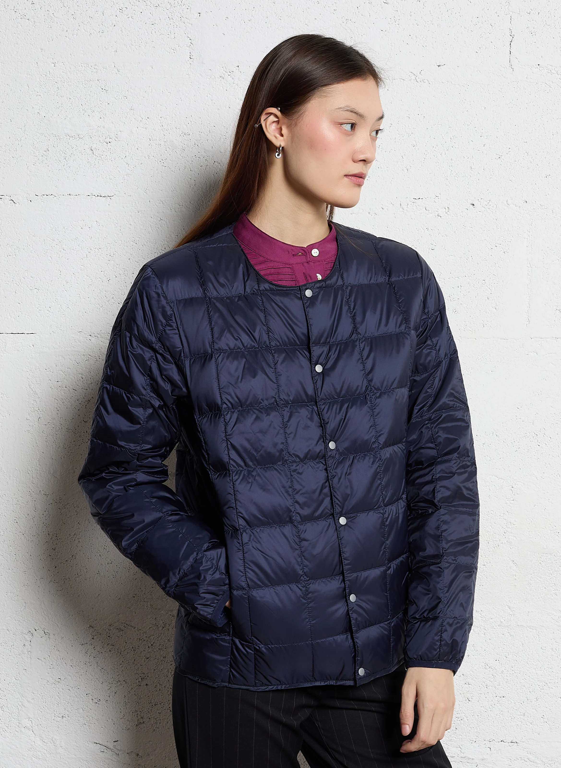 Veste col rond matelassée | Bleu