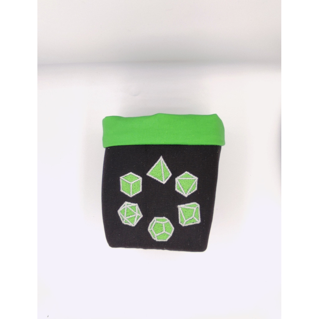Bourse à dés carrée Noire - Cercle de dés Vert