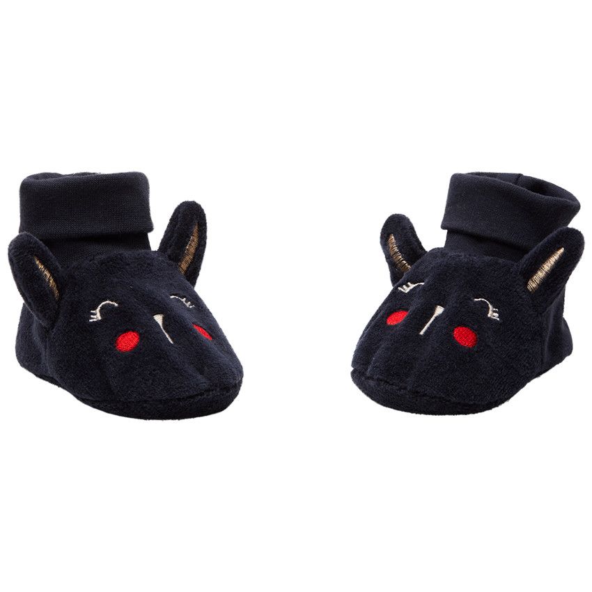 Chaussons en velours lapin pour bébé fille - Bleu marine